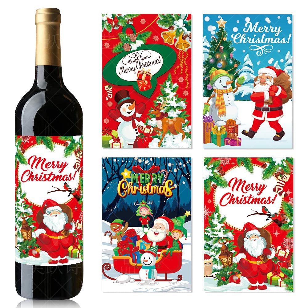 Christmas Wine Bottle Label Stickers – 8-Pack Festive Holiday Bottle Decorations | Santa, Snowman & More