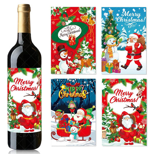 Christmas Wine Bottle Label Stickers – 8-Pack Festive Holiday Bottle Decorations | Santa, Snowman & More