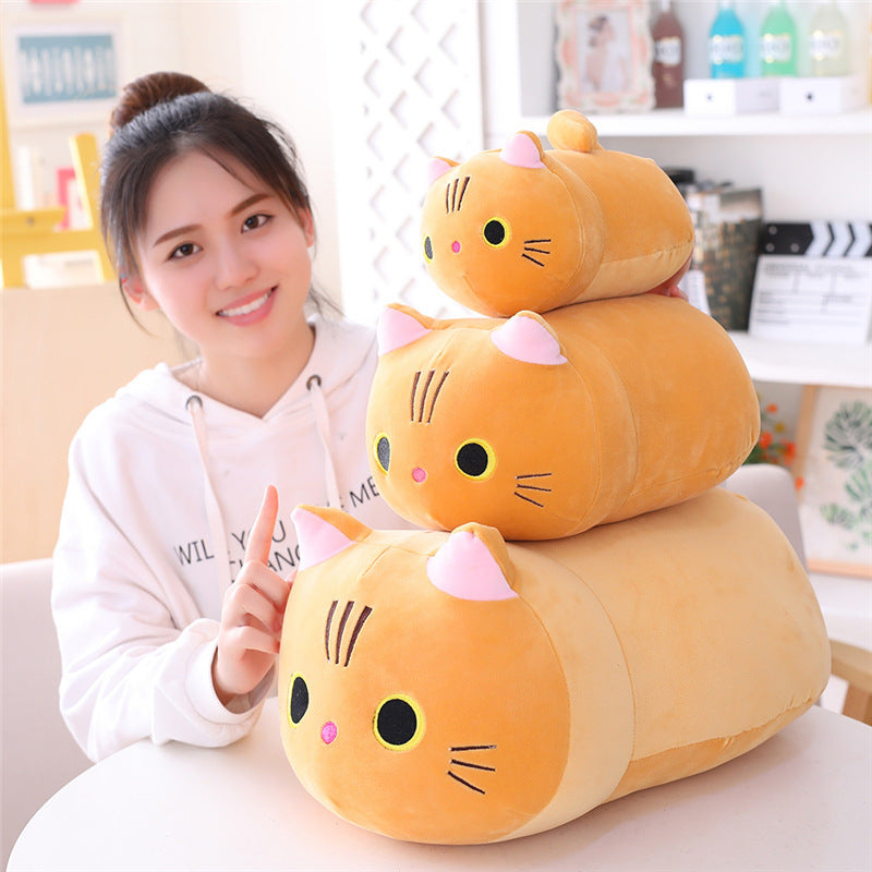 Cute Cat Cylindrical Plush Pillow – Soft Long Bolster for Napping, Bed & Office