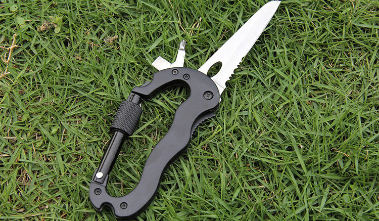 5-in-1 Outdoor Multi-Tool Carabiner with 7.5 cm Blade