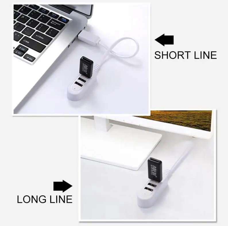 3-Port USB 2.0 Hub with 3A Charging and 30 cm Cable