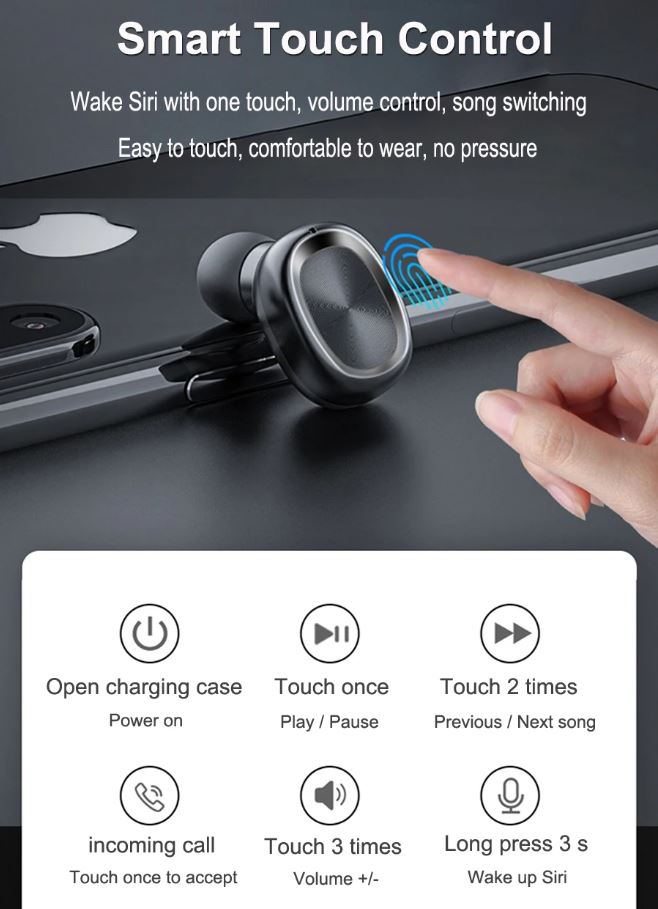 B9 Bluetooth 5.0 Wireless Earbuds with Touch Controls and Charging Case