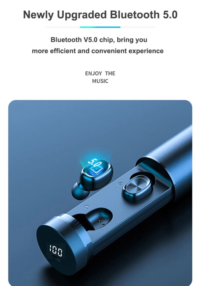 B9 Bluetooth 5.0 Wireless Earbuds with Touch Controls and Charging Case
