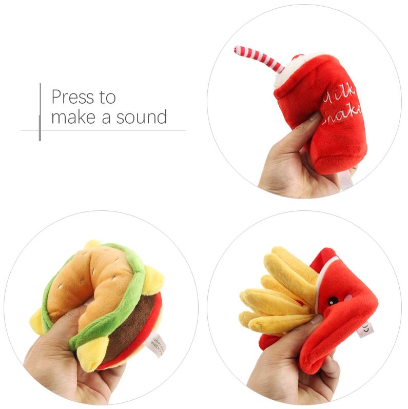 Fast Food Plush Squeaky Dog Toy – Cute French Fries, Burger & Cup Designs | Soft Chew & Squeak | Dogs | 3 Styles