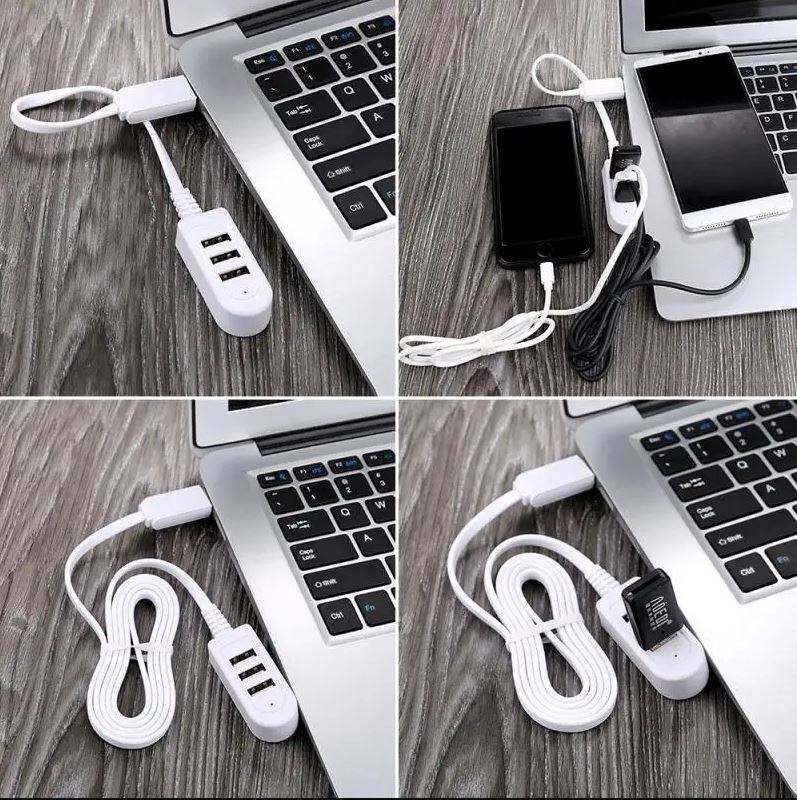 3-Port USB 2.0 Hub with 3A Charging and 30 cm Cable