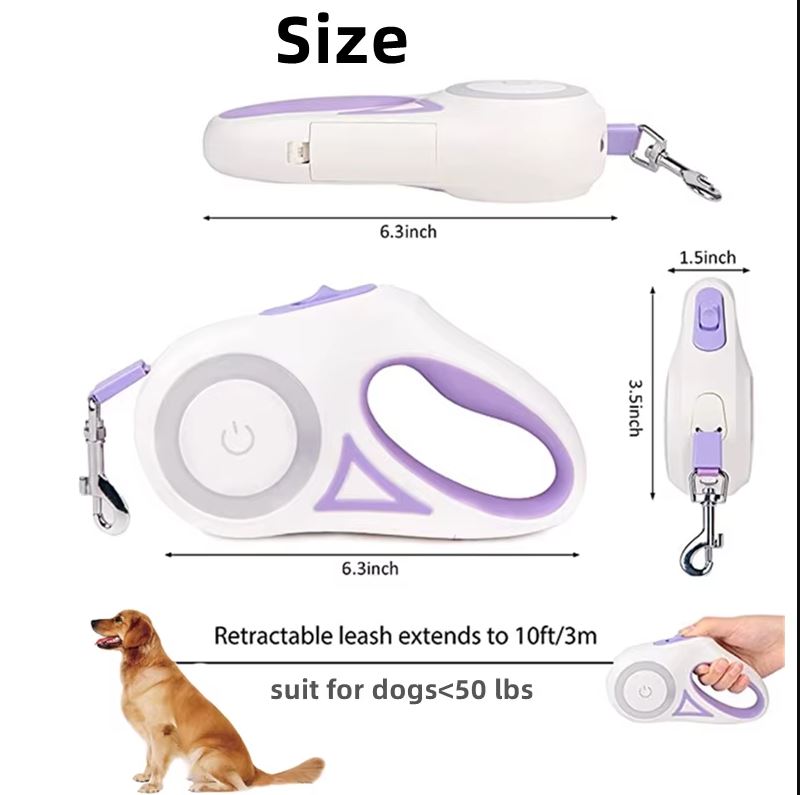 LED Glow Retractable Dog Leash – Built-In Ring Light, One-Button Brake, 3M or 5M | 3 Colors