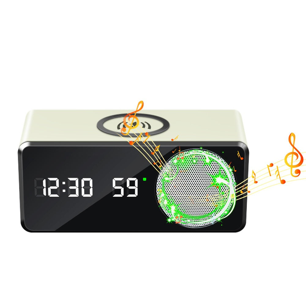 Bluetooth Speaker with Wireless Charging, Clock Display and Thermometer