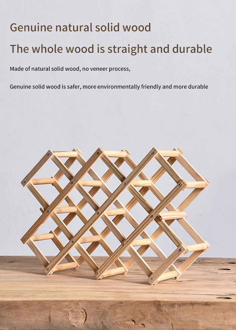 Foldable Solid Wood Wine Rack – Diamond Lattice Countertop Bottle Holder | Natural & Carbonized | 3, 5, 6 & 10 Bottle