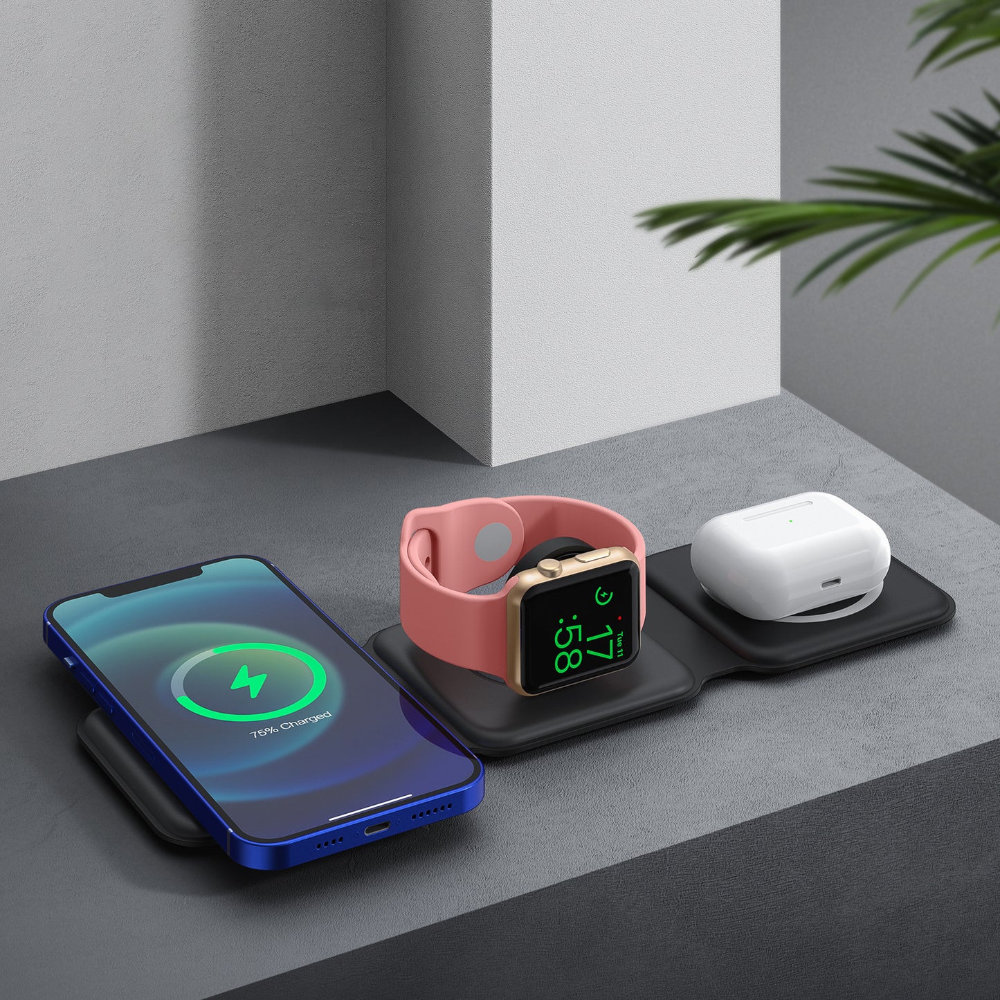Foldable 3-in-1 Magnetic Wireless Charger – 15W MagSafe Charging Pad for iPhone, Apple Watch & AirPods
