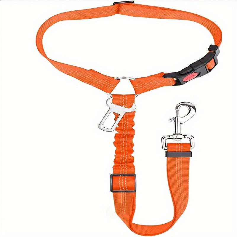 2-in-1 Adjustable Dog Car Seat Belt & Leash – Bungee Elastic, Reflective Nylon, Universal Buckle & Swivel Snap Hook | Dogs | 9 Colors
