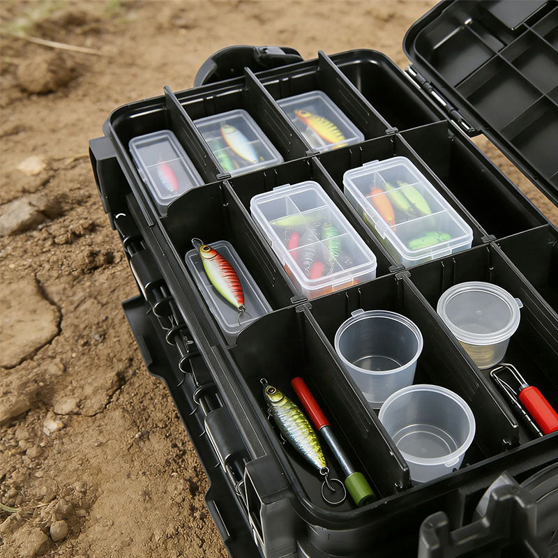 Large Fishing Tackle Box with 2 Rod Holders & Cup Holder