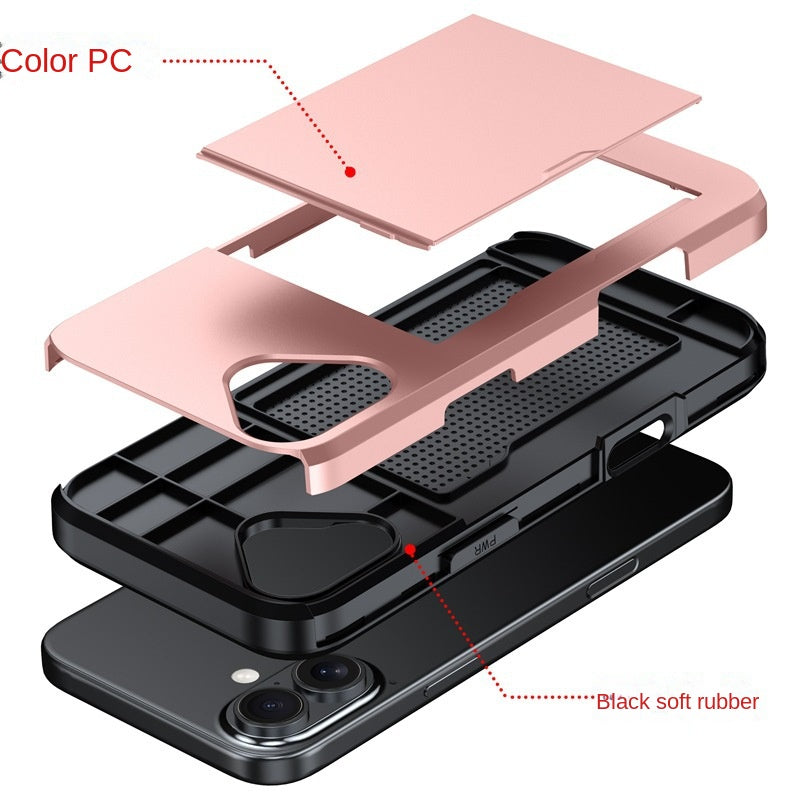PC Slide Card Holder Case for iPhone 12–17 Models