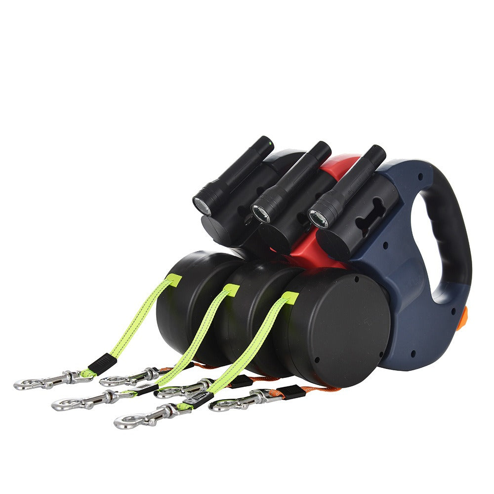 Retractable Dog Leash with LED Flashlight & Poop Bag Dispenser – Single or Dual Cord, 3M Nylon | Walk 1 or 2 Dogs | 10 Colors