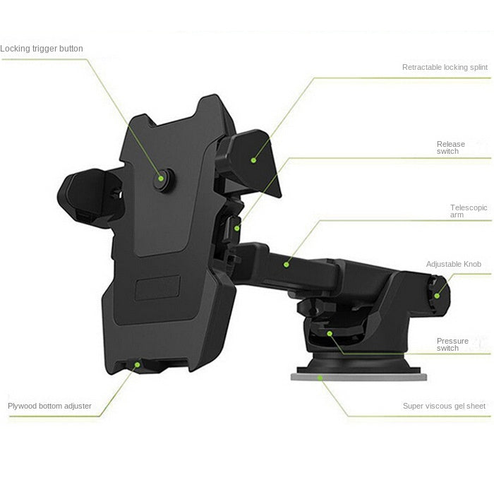 Universal Auto-Lock Car Phone Mount – Air Vent, Suction Cup & Clamp | Telescopic Arm, One-Hand Operation | Fits All Phones