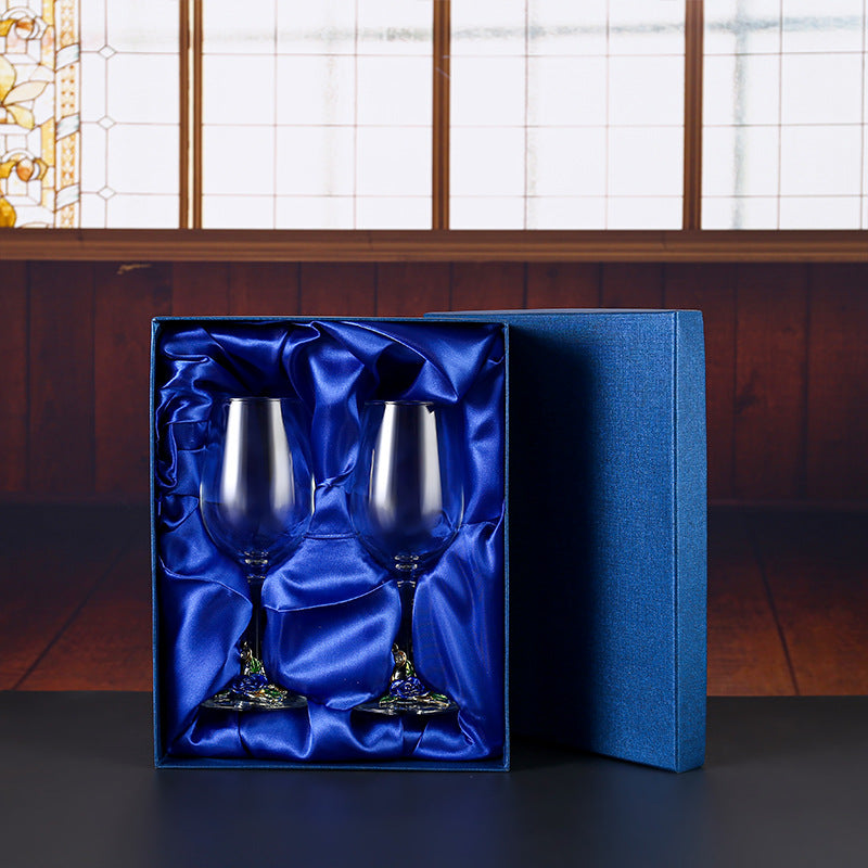 Enamel Rose Crystal Wine Glass | Hand-Painted Goblet & Decanter Gift Set