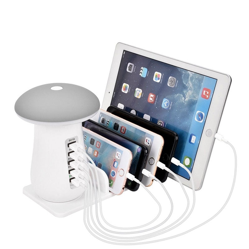 5-Port USB Charging Station with LED Night Lamp, QC 3.0