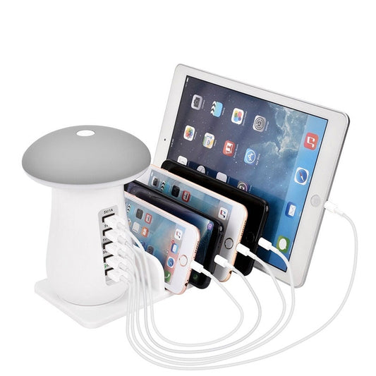 5-Port USB Charging Station with LED Night Lamp, QC 3.0