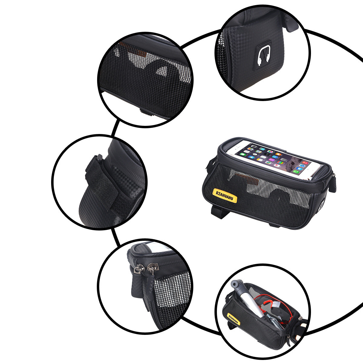 Bicycle Top-Tube Phone Bag with Touchscreen Window