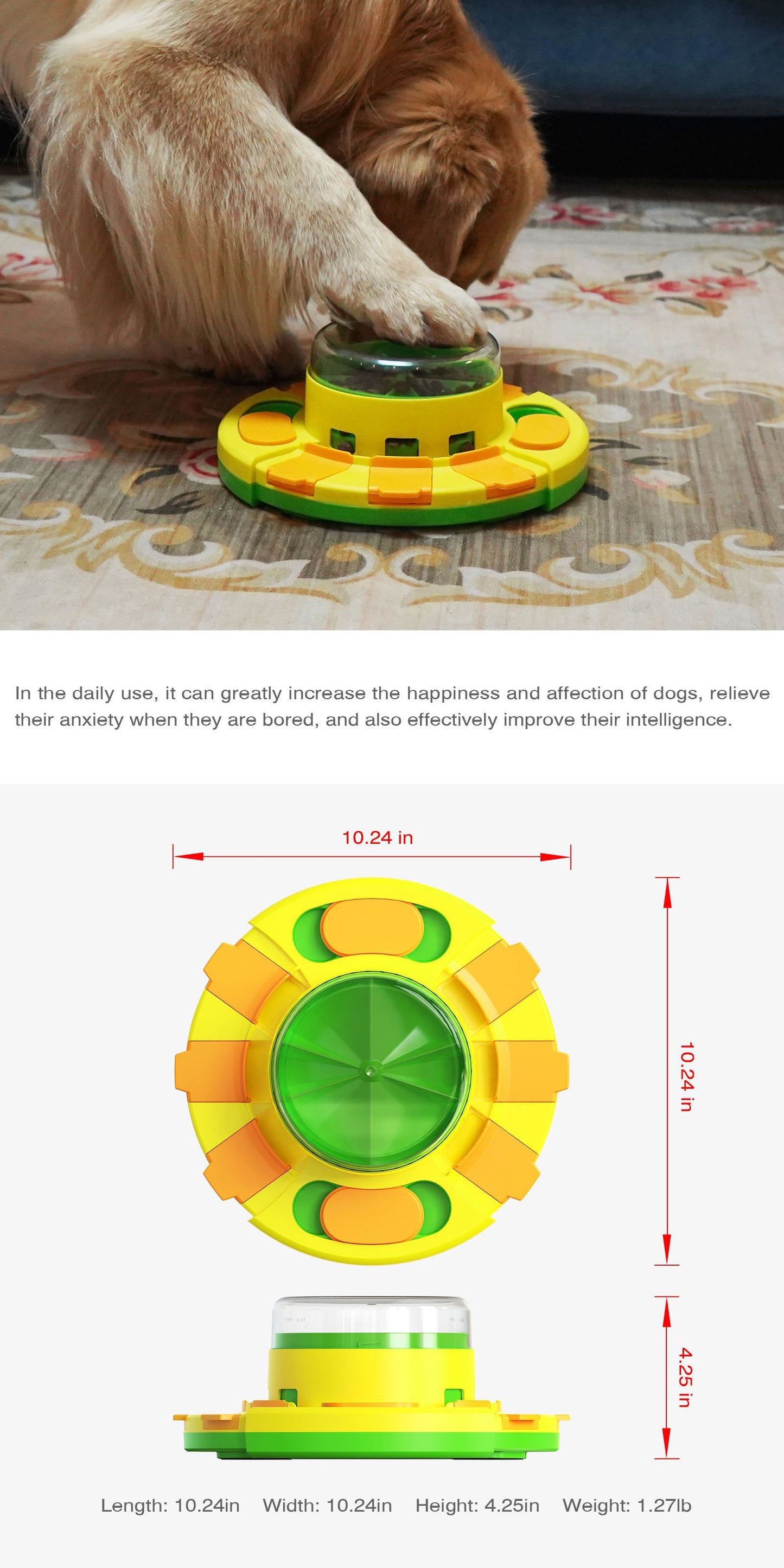 Dog Puzzle Slow Feeder Toy – Spinning Roulette & Sliding Tile Treat Dispenser | Mental Enrichment | Dogs & Cats | Lake Blue & Green
