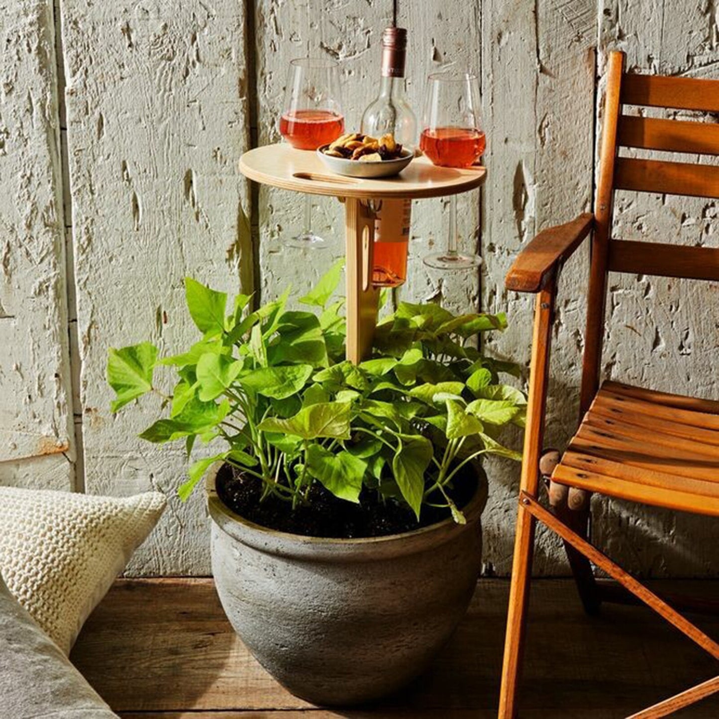 Foldable Outdoor Wine Picnic Table – Portable Wooden Stake Table for Wine Bottle & Glasses | Beach, Camping & Garden