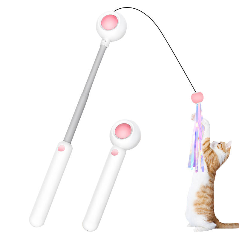 2-in-1 Telescoping Cat Wand Toy – Laser Ball Head, 100cm Feather & Ribbon Teaser, Catnip-Compatible | Cats & Kittens | Pink & Blue