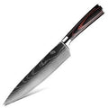 Damascus-Pattern Laser Etched Kitchen Knife | Colored Wood Handle | 10 Styles