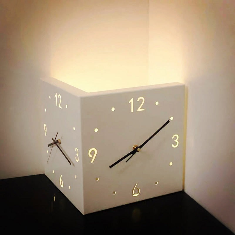 Nordic Dual-Face Corner Clock with LED Night Glow & Silent Movement