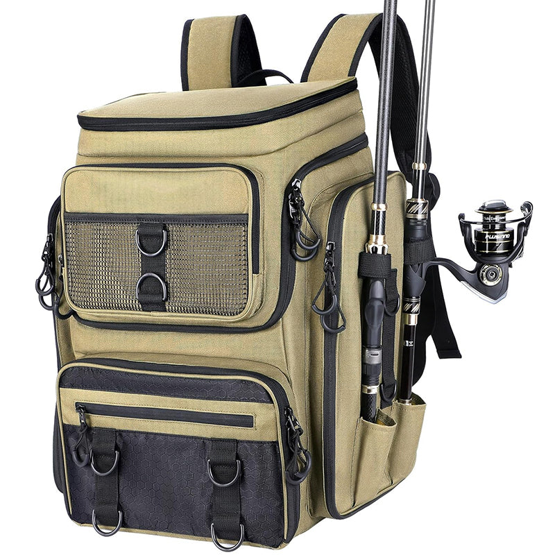 42L Fishing Backpack with Rod Holder & 36 Pockets