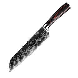 Damascus-Pattern Laser Etched Kitchen Knife | Colored Wood Handle | 10 Styles