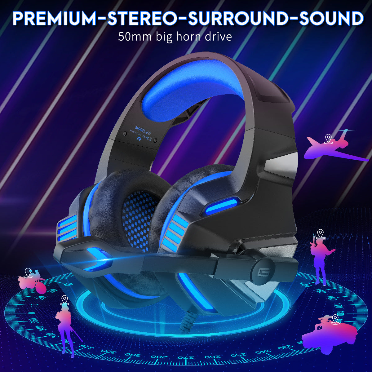Wired RGB Gaming Headset with 50mm Drivers and Adjustable Microphone
