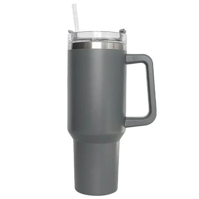 40oz Insulated Stainless Steel Tumbler with Handle, Lid & Straw – Travel Coffee Cup