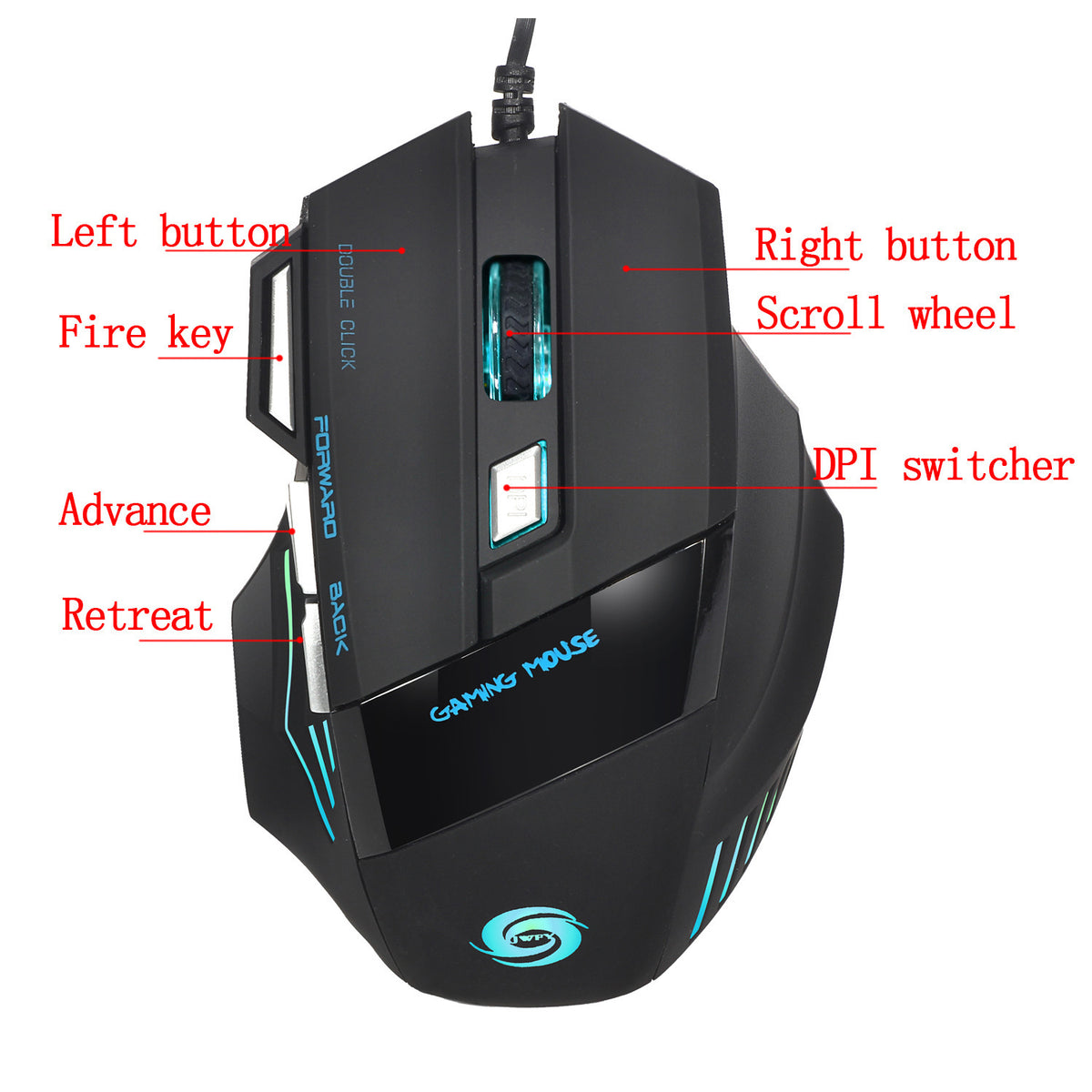 A868 7-Button Wired Gaming Mouse with Fire Key
