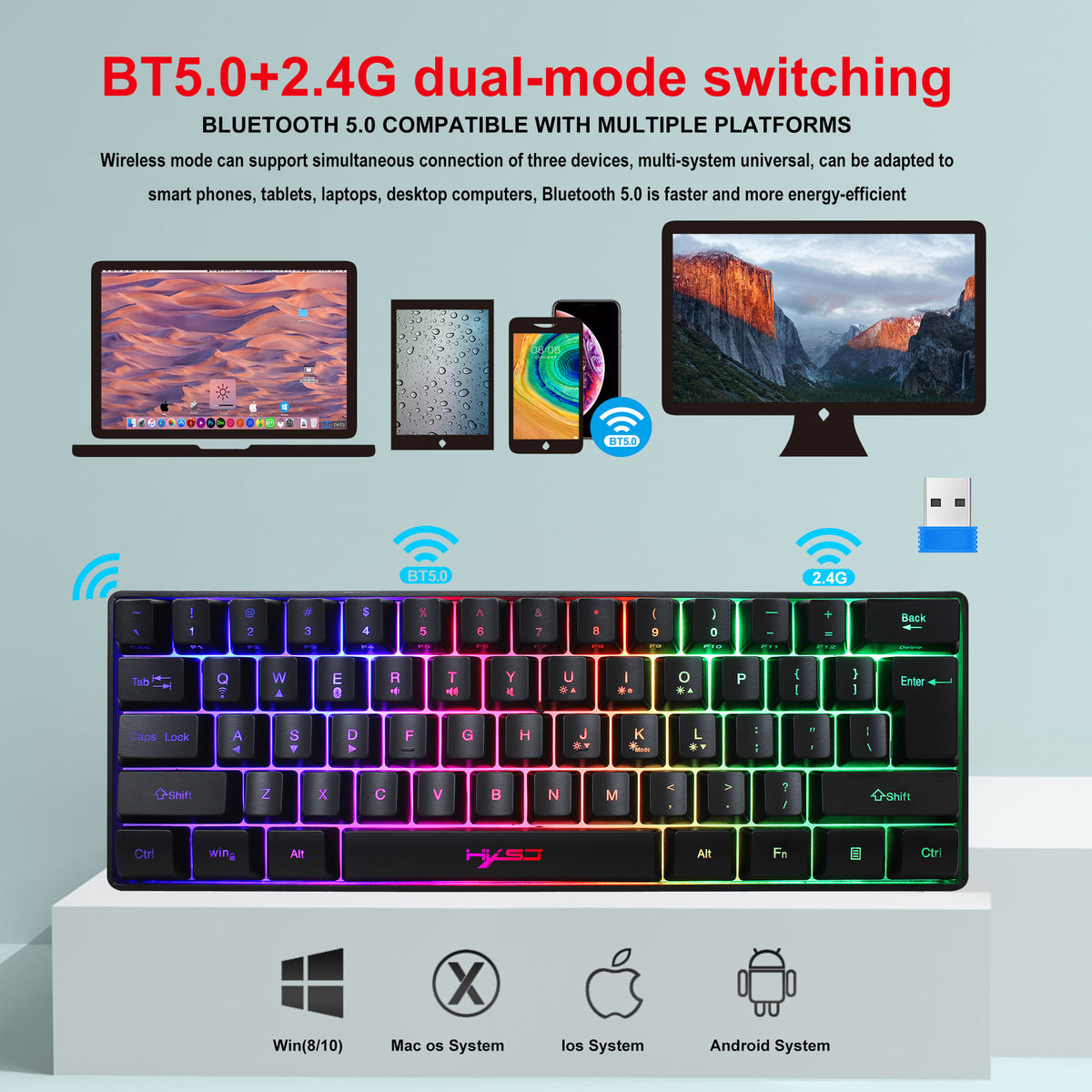 61-Key Bluetooth & 2.4G Wireless RGB Keyboard