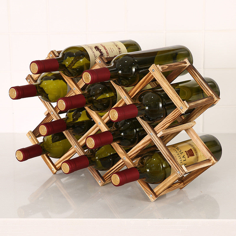Foldable Solid Wood Wine Rack – Diamond Lattice Countertop Bottle Holder | Natural & Carbonized | 3, 5, 6 & 10 Bottle