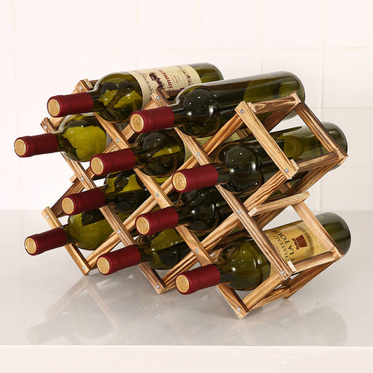 Foldable Solid Wood Wine Rack – Diamond Lattice Countertop Bottle Holder | Natural & Carbonized | 3, 5, 6 & 10 Bottle