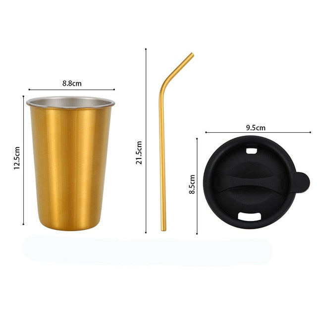 500ml Stainless Steel Tumbler with Metal Straw & Lid – Reusable Coffee, Camping & Travel Mug