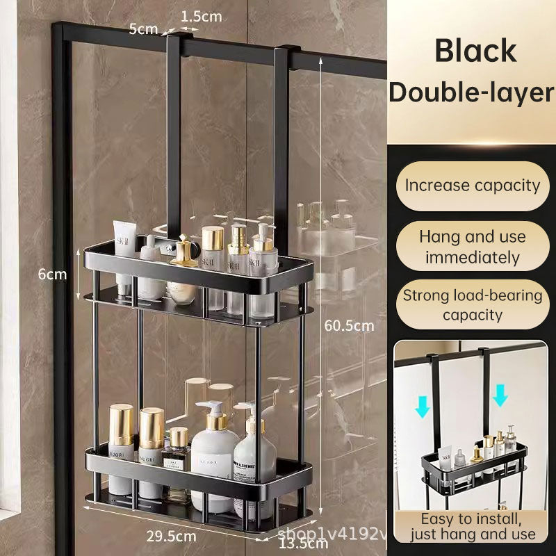 No-Drill Hanging Shower Caddy for Glass Doors – Single or 2-Tier Storage Rack
