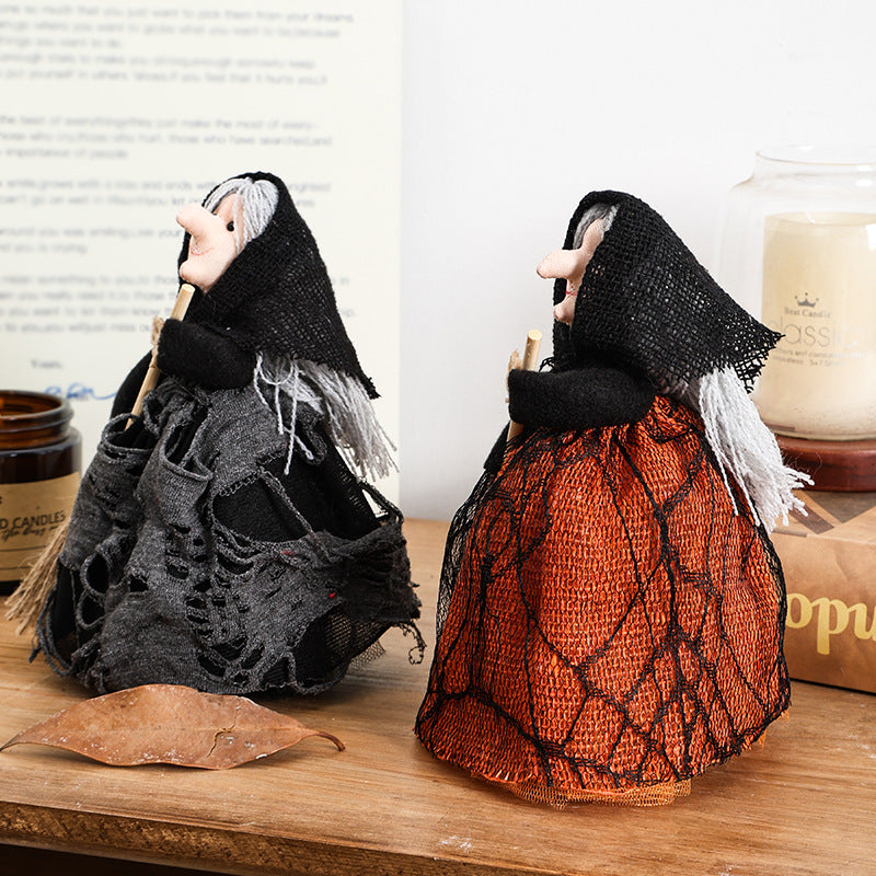 Halloween Witch & Broom Fabric Ornament, Black or Orange