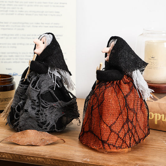 Halloween Witch & Broom Fabric Ornament, Black or Orange