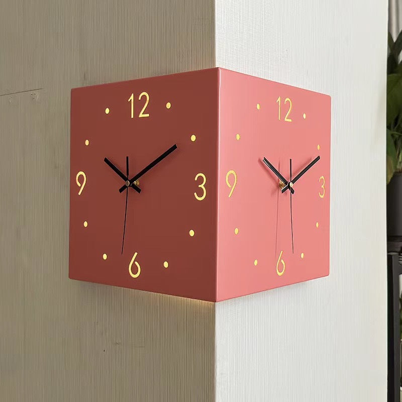 Nordic Dual-Face Corner Clock with LED Night Glow & Silent Movement