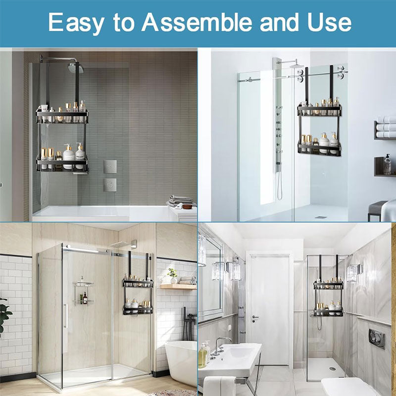 No-Drill Hanging Shower Caddy for Glass Doors – Single or 2-Tier Storage Rack