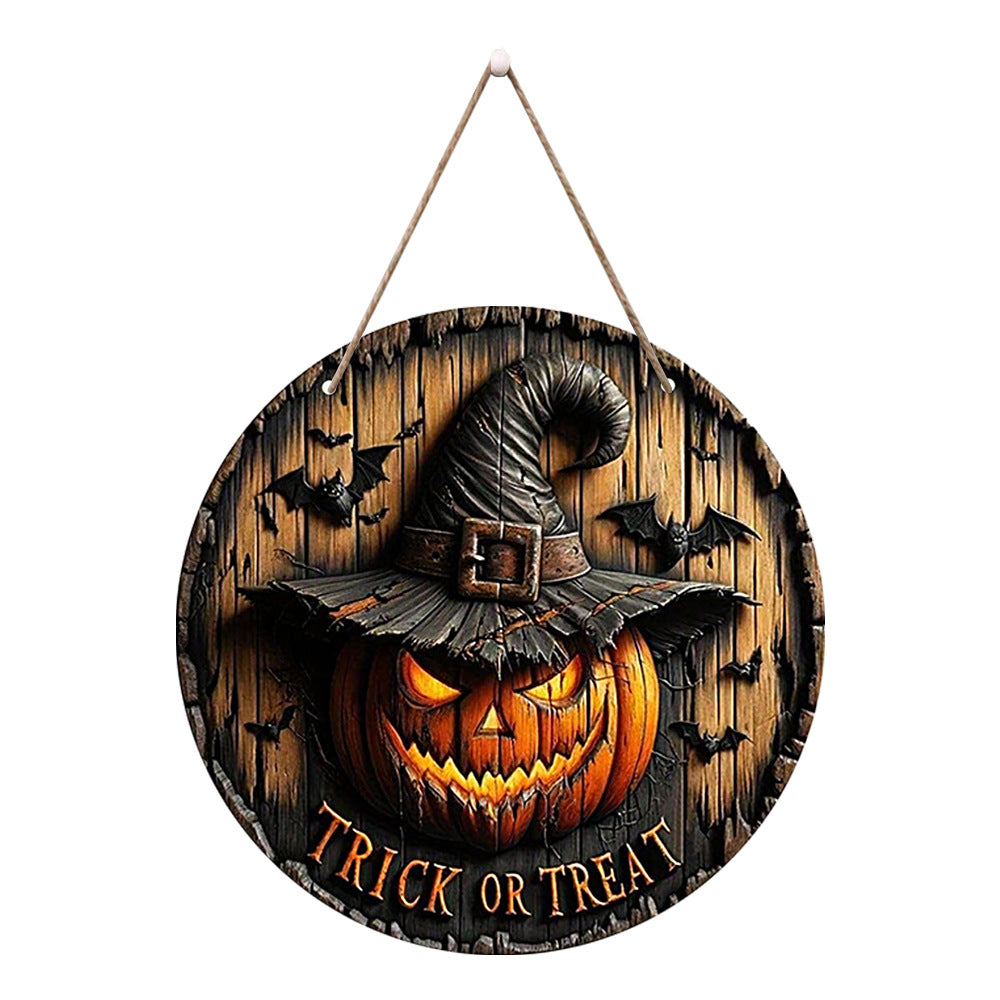 20 cm Wooden Halloween Door Sign, Pumpkin or Skeleton