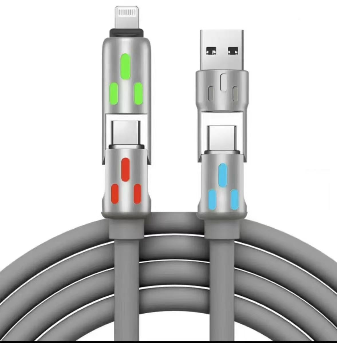 4-in-1 LED Silicone Charging Cable with 100W PD and USB-C
