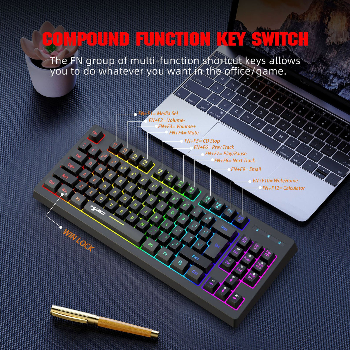 L100 87-Key 2.4G Wireless RGB Membrane Keyboard