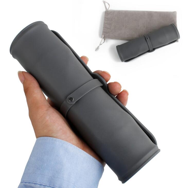 Silicone Foldable Double Pet Travel Bowl – Rollable, Portable, Leak-Resistant | Dogs & Cats | Includes Carry Bag | Blue & Grey