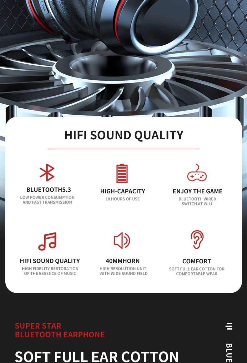 DR90 Wireless Bluetooth Headphones – Heavy Bass, Long Battery Life, TF Card & EQ Support