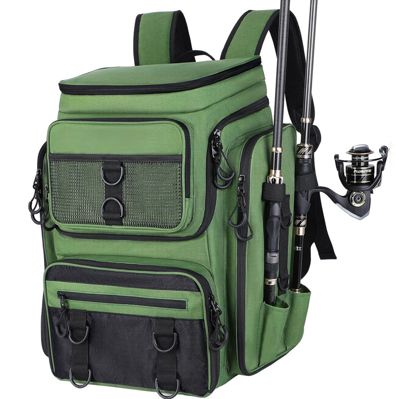 42L Fishing Backpack with Rod Holder & 36 Pockets