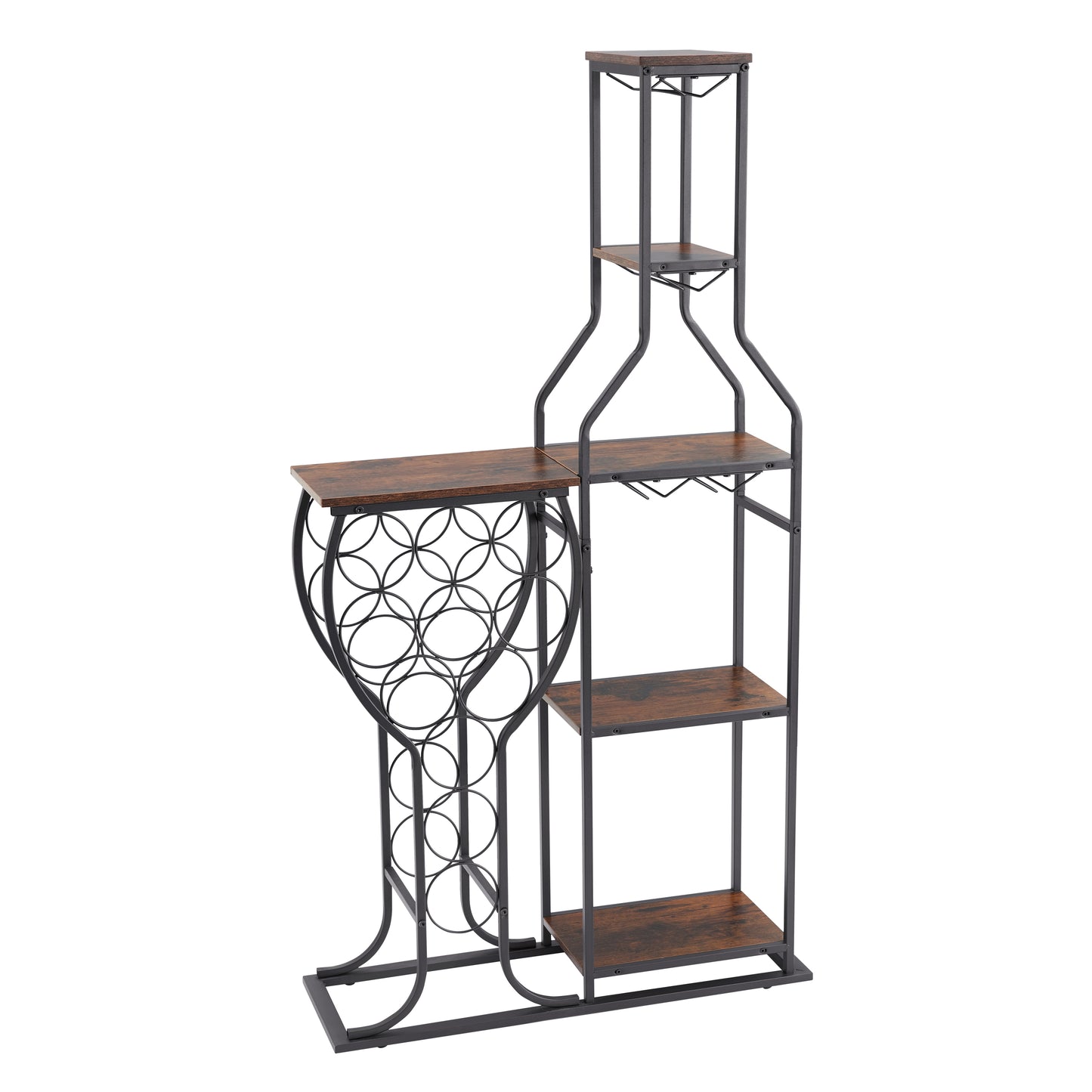 11-Bottle Wine Bakers Rack with Stemware Holder & Storage Shelves – 5-Tier Freestanding Wine Rack | Industrial Antique Brown | Home Bar