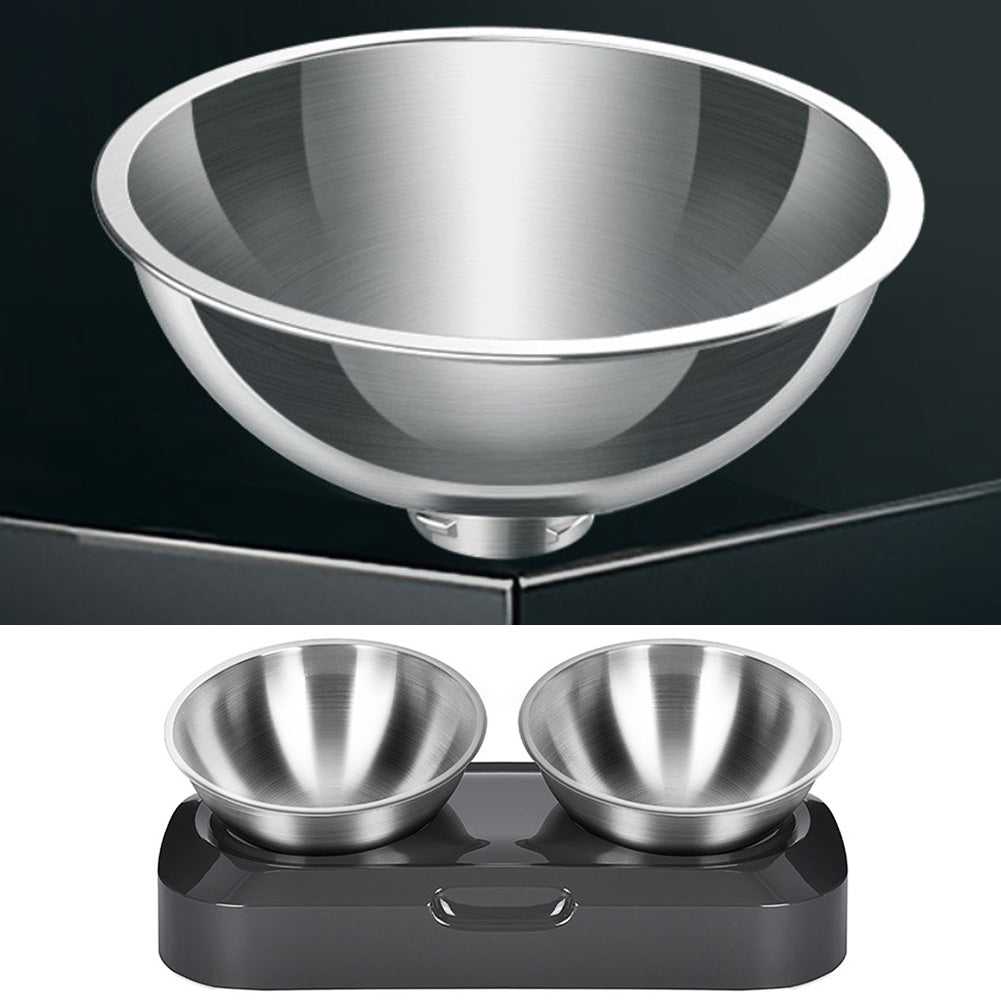 Tilted Raised Stainless Steel Pet Bowl – 15° Angled Base, Ergonomic Posture, Removable Bowl | Cats & Dogs | Single & Double