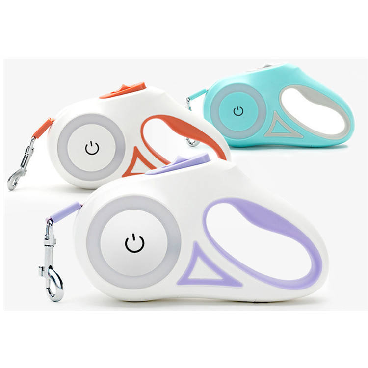 LED Glow Retractable Dog Leash – Built-In Ring Light, One-Button Brake, 3M or 5M | 3 Colors